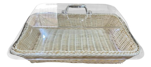 Cesta De Pan Tejida Con Tapa, Soporte 35cmx25cmx15cm Beige