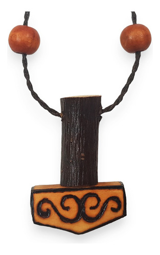 Collar Mjolnir, Martillo De Thor De Madera Pirograbada