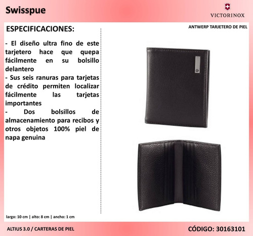Imagen 3 de 4 de Tarjetero De Piel Lisa, Antwerp, Ngo, Victorinox (30163101)
