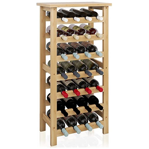 Bamboo Wine Rack, 28 Bottles Display Holder With Tabl