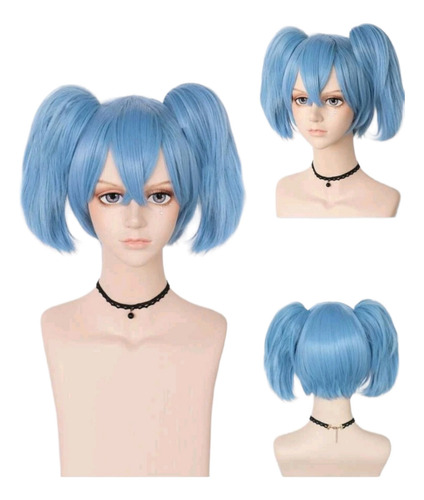 Peluca Azul Claro Con Coletas Cortas Anime Y Cosplay Tamaño De La Base Unitalla