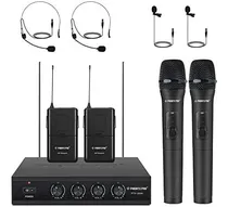 Comprar Sistema de Micrófono Inalámbrico 4 canales VHF micrófono Phenyx Pro 2 micrófonos de mano 2 Bodypacks Frecuencia fija, Karaoke\u002Figlesias\u002Freuniones y conferencias, Negro (PTV-2000-2H2B)