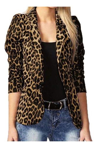 Nueva Chamarra Slim-fit De Mujer Con Estampado De Leopardo