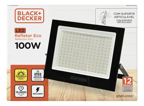 Reflector Led Exterior 100w Canchas Futbol Black+decker Negro Pack X10 Calida