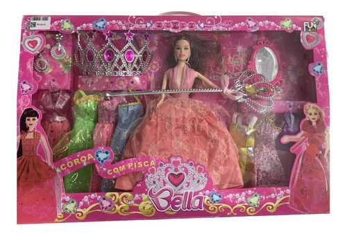 Boneca Bella Fashion Doll Com Coroa Com Pisca