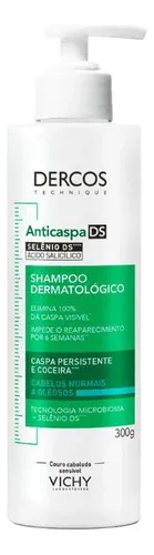 Frasco de shampoo Vichy Dercos Anticaspa DS 300g com tampa pump