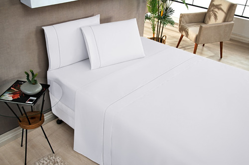 Jogo De Cama Elegance Solteiro 03 Pç Tecido Percal 180 Fios Cor Branco