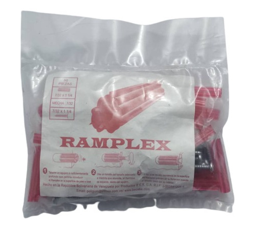Pack 50 Tornillos Con 50 Ramplug Rojo Ramplex 7/32 X 1-1/4