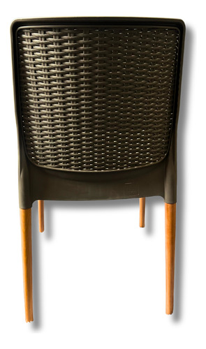 Pack X2 Silla Reforzada India Ratan Plastico Patas Madera Marrón