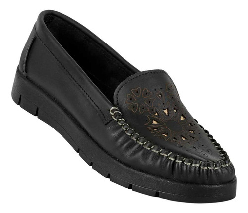 Zapato Mujer Mocasín Casual Negro Piel Stfashion 16904001