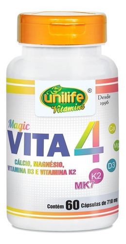 Vita4 - Cálcio, Magnésio, Vitamina D3 E K2 60 Cáps - Unilife