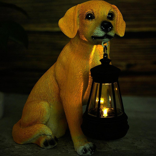 Estatua De Perro Para Jardín Al Aire Libre, Luz Solar Con