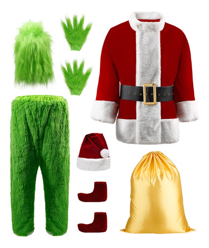 Tpzldz Disfraz De Papá Noel Para Hombre Adulto Verde Claus P