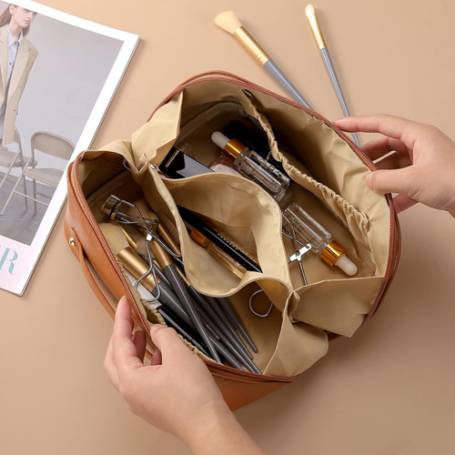 Necessaire Feminina Maquiagem Viagem Bolsa Organizador Couro