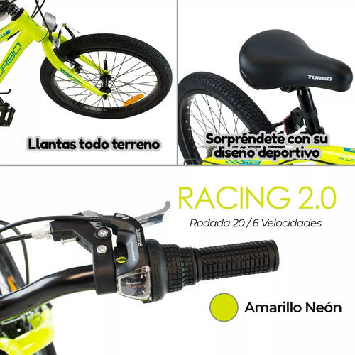 Bicicleta Infantil Racing 2.0 R20 Cambio Shimano 6 Vel Turbo