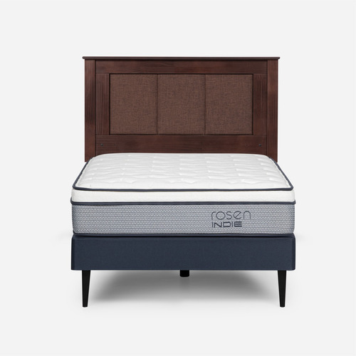 Cama Europea Rosen Indie 1,5 Plazas + Respaldo Rachel Color Azul Marino