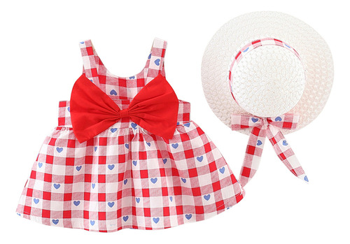 Vestido De Verano Para Niña Con Decoración De Lazo Y Sombrer