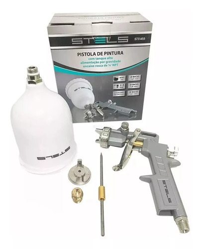 Pistola Pintura Gravidade 600ml + 3 Bicos 1.2 1.5 1.8 Stels