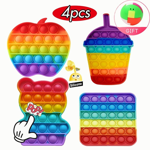 Kit Brinquedo Pop It Fidget Rainbow 4 Unidades