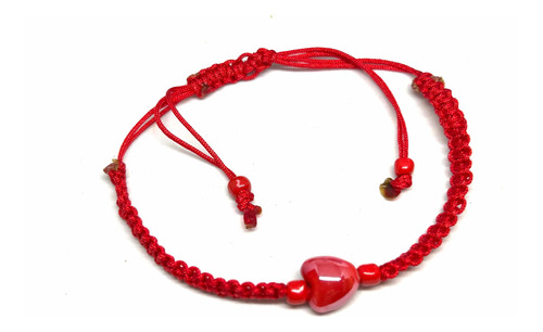 Pulsera Corazón Esmalte Macramé Rojo Roja Hilo Chino