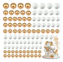 Comprar Kit Cake Toppers Perlas En Blanco Y Dorado 5 Tamaños 108pzs