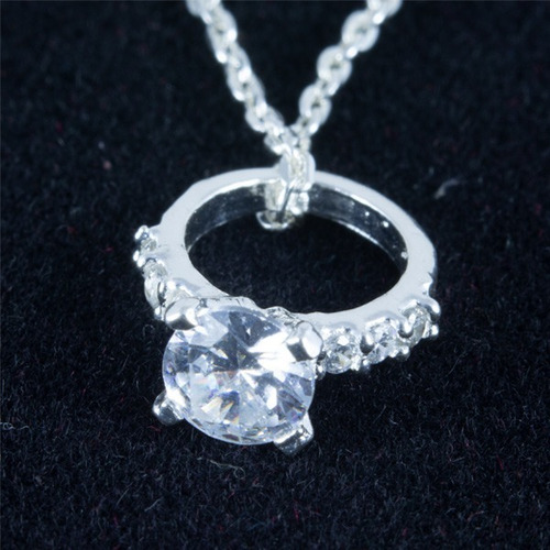 Imagen 6 de 7 de Collar Anillo De Compromiso Plata Fina .925 Con Zirconia