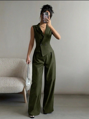 Conjunto Elegante De Chaleco Y Pantalon - Most Verde Oscuro L