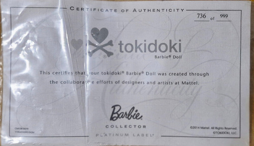 Barbie Tokidoki Platinum Label 10 Aniversario Pelo Morado (Usado)