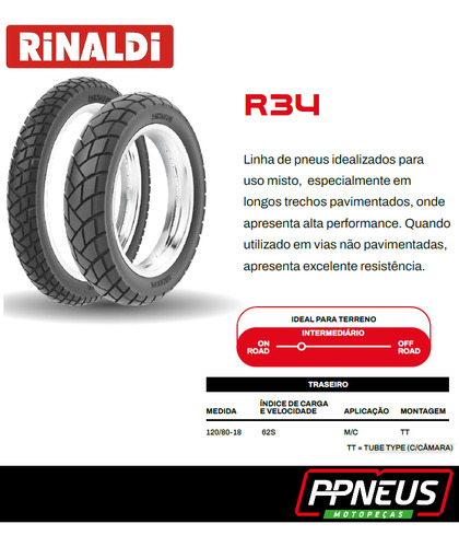 Pneu Traseiro Rinaldi 120/80-18 Uso Com Câmara