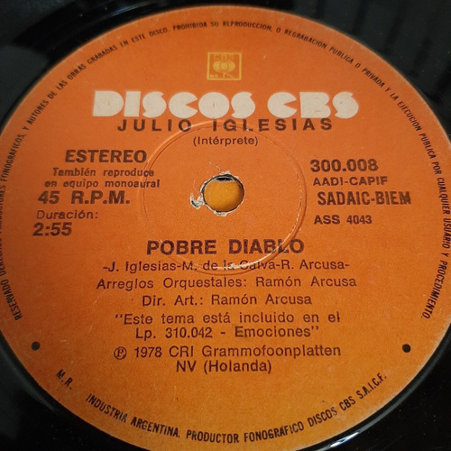 Simple Julio Iglesias Discos Cbs 300008 C17