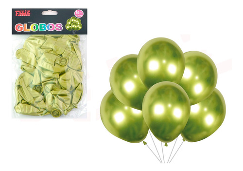 100 Globos Cromo Verde Limon Latex 12 PuLG Cromados Metalico