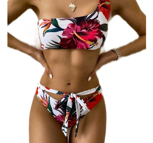 Bikini Con Nudo Diseño Tropical