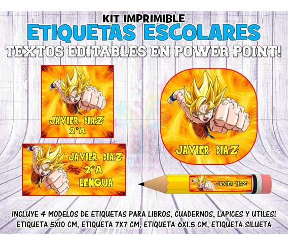 Kit Imprimible Etiquetas Escolares Goku Supersayayin S20 | MercadoLibre