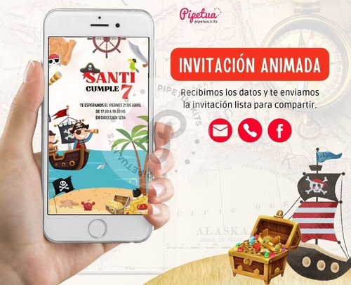 Invitacion Digital Video Piratas Animada Envío Whatsapp