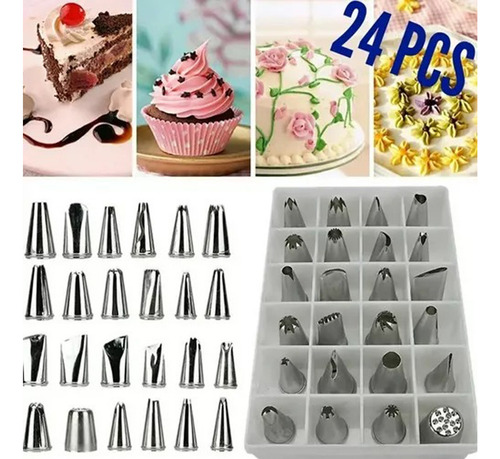 Set De 24 Boquillas Repostería Decoración Cremas + Caja