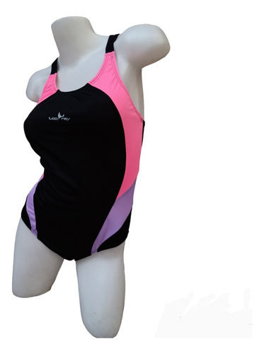Malla Entera Natacion Anticloro Competicion Olimpo Deportes Negro/rosa/lila L