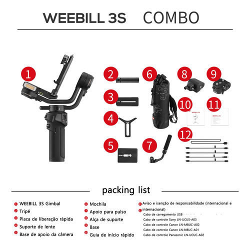 Estabilizador De Câmera Gimbal Zhiyun Weebill 3s Combo