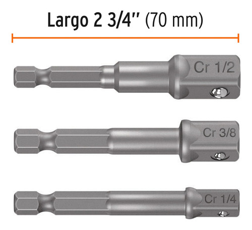 Adaptadores Para Dados 1/4 3/8 1/2 Taladro Acero 3pz 10752