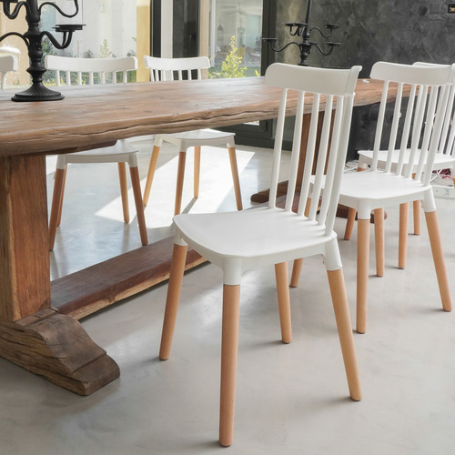 Sillas Modernas De Comedor Windsor X6 Gardenlife Estructura de la silla Blanco Asiento Blanco Diseño de la tela Liso