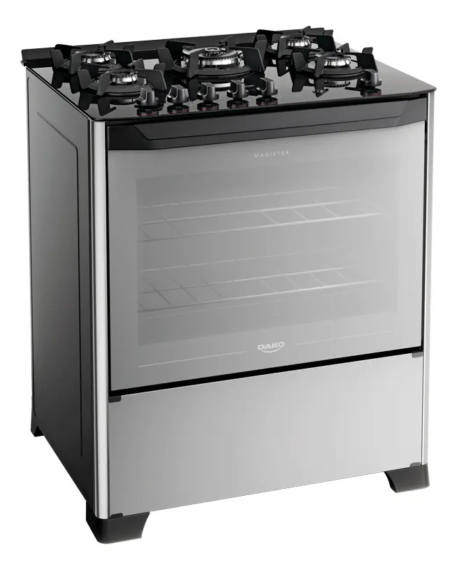 Fogão 5 Bocas Dako Magister Style Com Frente Espelhada Mesa de Vidro e Tripla Chama Bivolt