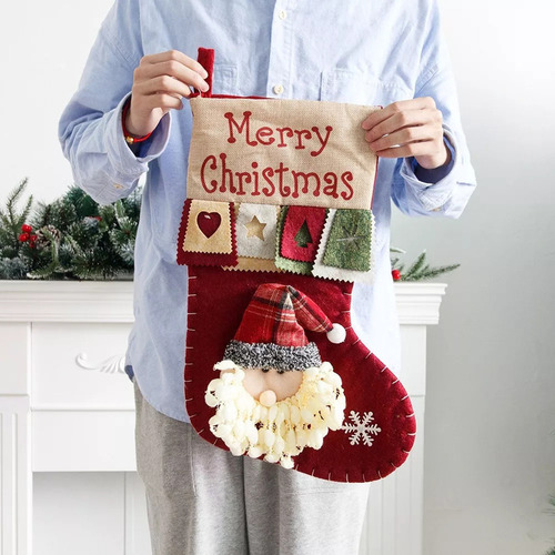 Calcetín Navideño Para Regalos Chimenea Reno 3 Piezas