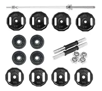 Comprar Kit De Pesas 80 Lb 40 K Set -discos+barra Recta Y Mancuernas