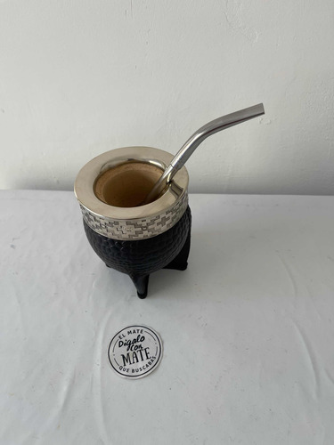 Mate Imperial Cuero Croco Alpaca Calabaza + Bombilla