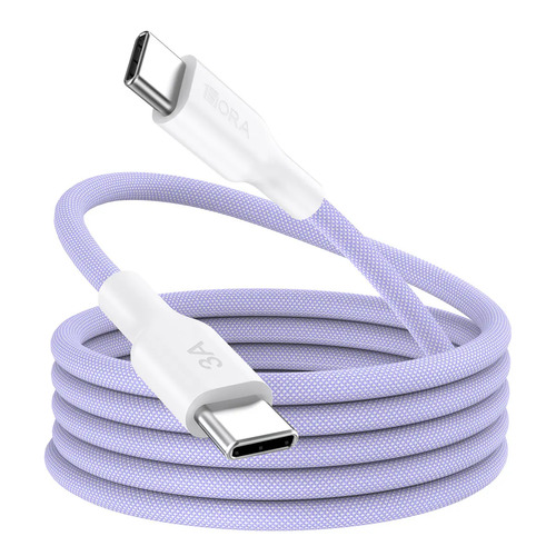 Cable USB C a Tipo C 60W PD Carga Rápida Nylon Trenzado 1HORA,Lavanda,Cable Cargador USB-C a USB-C 3A 1M Reforzado Alta Durabilidad.Compatible iPhone 17 16 15,Samsung Galaxy S25 S24 S23,Tablet