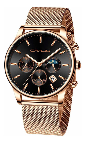 Reloj Hombre Crrju 2266rg-bk Cuarzo Pulso Oro Rosa En Acero 