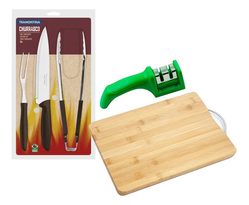 Set Cuchillos Tramontina Plenus Asado X3 + Tabla + Afilador