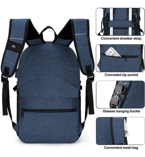Mochila Antirrobo Para Laptop De Hasta 15.6 In Color Azul Diseño De La Tela Nylon Doxungoo 6002