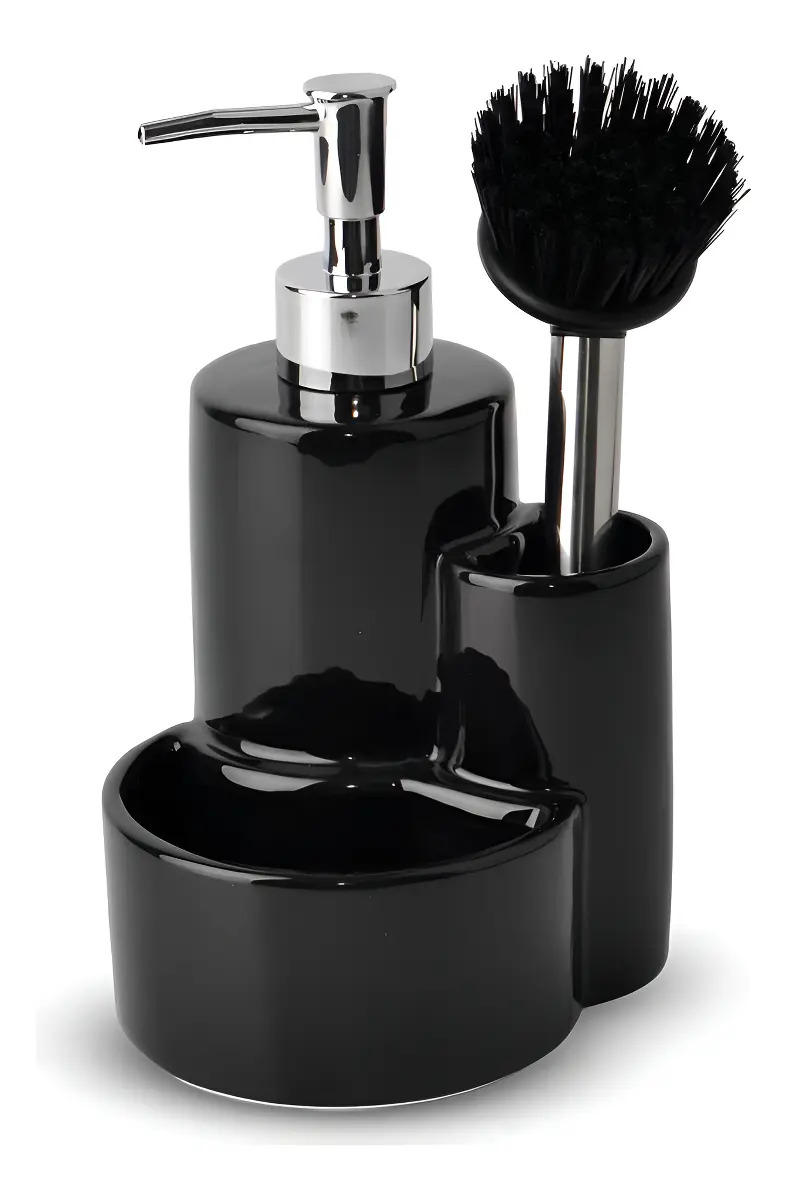 Dispenser Detergente De Baño De Ceramica Con Cepillo Color Negro