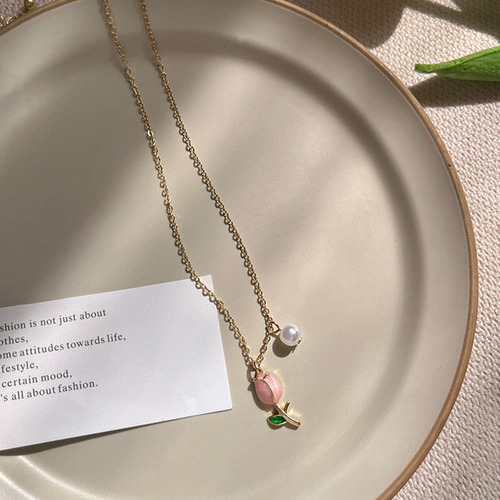 Collar Dongdaemun Con Flores De Tulipán Para Mujer, Diseño D