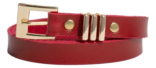 Cinto Couro Fivela Dourada Estilo Quadrado Tendência Casual Vermelho Único